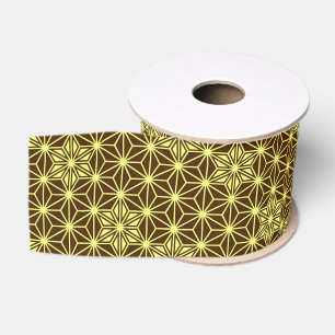 Ruban Gros-grain Japonais Asanoha motif - marron et jaune