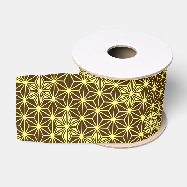 Ruban Gros-grain Japonais Asanoha motif - marron et jaune (Bobine)