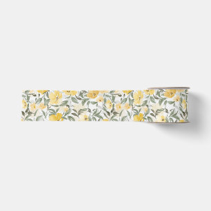 Ruban Gros-grain Jardin floral aquarelle romantique jaune