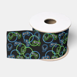 Ruban Gros-grain Jeu vidéo Neon Blue & Green Motif