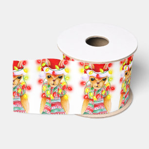 Ruban Gros-grain Joli motif d'aquarelle Llama de Noël