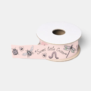 Ruban Gros-grain Joli Rose et Sage Girly Insect Monogramme