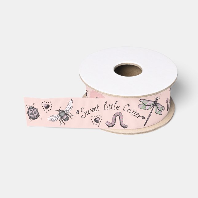 Ruban Gros-grain Joli Rose et Sage Girly Insect Monogramme (Bobine)