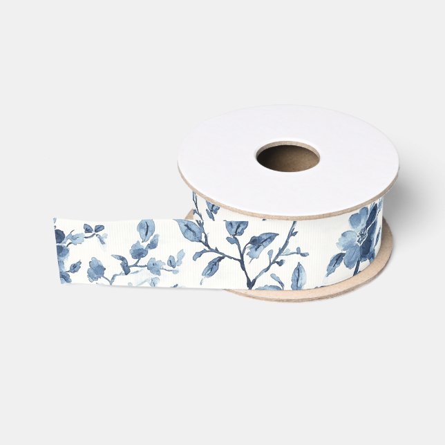 Ruban Gros-grain Jolie Fête de Mariage Florale Blanche Bleue (Bobine)