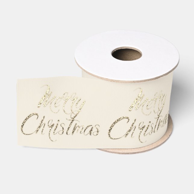 Ruban Gros-grain Joyeux Noël Neutre ivoire Pastel Sepia Gold (Bobine)