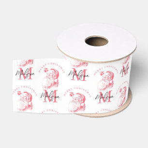 Ruban Gros-grain Joyeux Noël personnalisé Monogramme Rose Père Noël