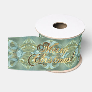 Ruban Gros-grain Joyeux Noël Script Gold Turquoise Green