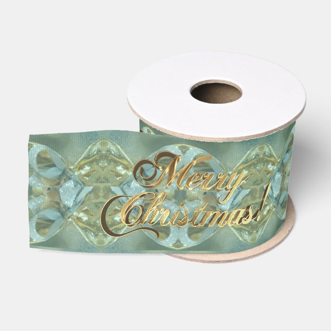 Ruban Gros-grain Joyeux Noël Script Gold Turquoise Green (Bobine)