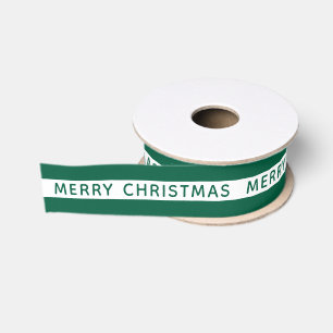 Ruban Gros-grain Joyeux Noël Vert Et Blanc Rayé Festif