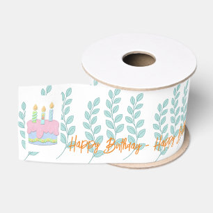 Ruban Gros-grain Joyeux ruban d'anniversaire, nature Feuille