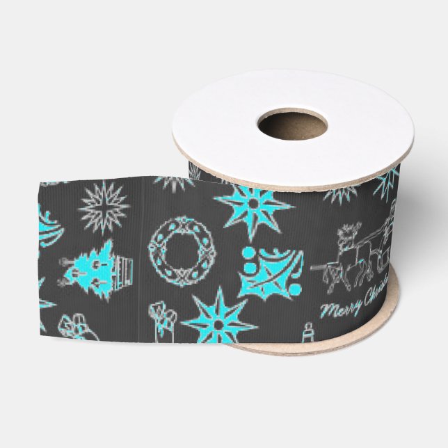 Ruban Gros-grain Joyeux ruban Père Noël Star Black Turquoise (Bobine)