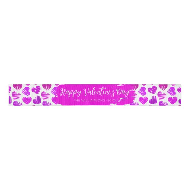 Ruban Gros-grain Joyeux Valentines Jour Moderne violet rose Nom du  (Devant)