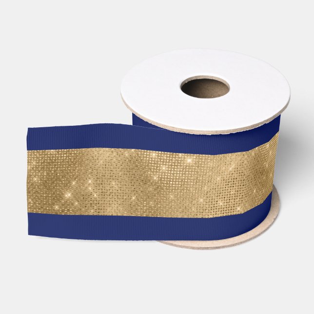Ruban Gros-grain Large Marine et Gold Ribbon (Bobine)
