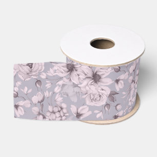 Ruban Gros-grain Lavande Poussiéreuse Floral Vintage