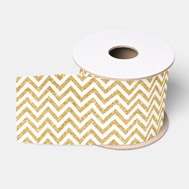 Ruban Gros-grain Le zigzag de parties scintillantes d'or blanc (Bobine)