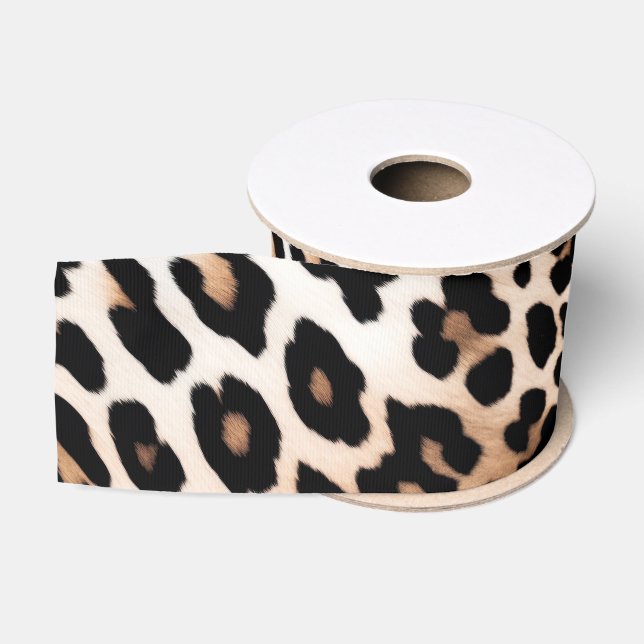 Ruban Gros-grain Léopard noir crème (Bobine)