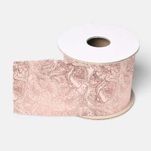 Ruban Gros-grain Les fleurs tirées par la main d'or rose à la mod