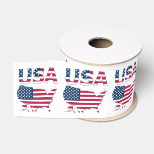 Ruban Gros-grain Lettres patriotiques USA et drapeau américain sur