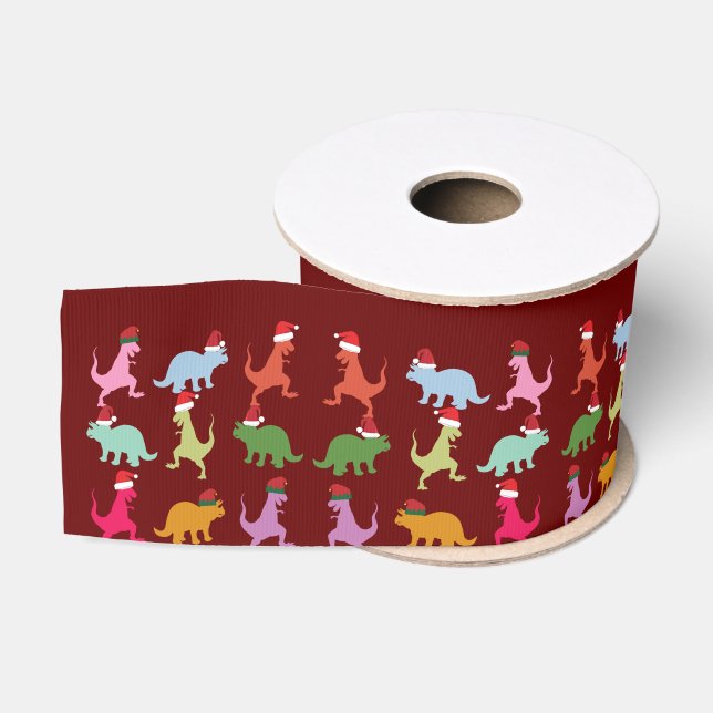Ruban Gros-grain L'humeur de Dinosaures Père Noël (Bobine)
