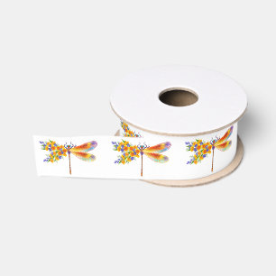 Ruban Gros-grain libellule de fleurs jaunes