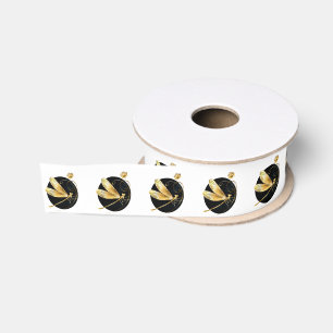 Ruban Gros-grain libellule d'or en cercle noir