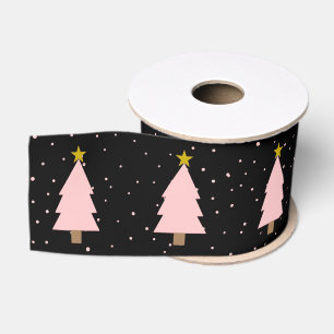Ruban Gros-grain Ligne d'arbre de Noël rose mignonne, étoiles d'or 
