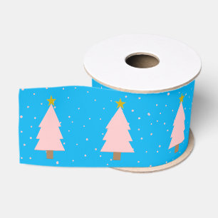 Ruban Gros-grain Ligne d'arbre de Noël rose mignonne, étoiles dorée