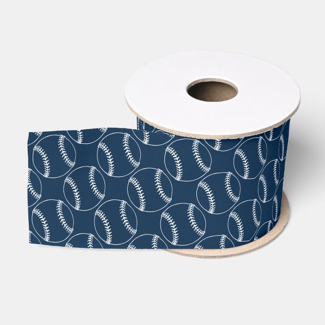Ruban Gros-grain Line Art Baseballs, ruban bleu Grosgrain (Bobine)