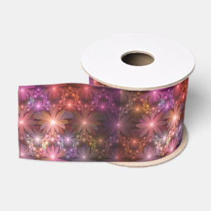 Ruban Gros-grain Lit De Fleurs Coloré Brillant Art Fractal Abstrait