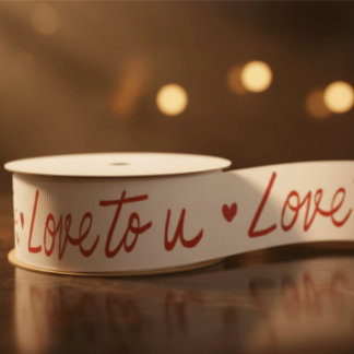 Ruban Gros-grain Love to U white and red