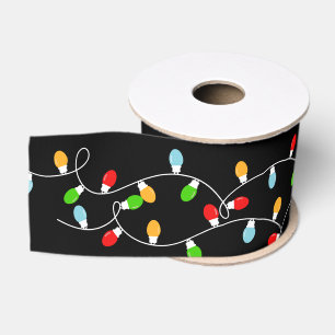 Ruban Gros-grain Lumières de Noël noires pour entreprises