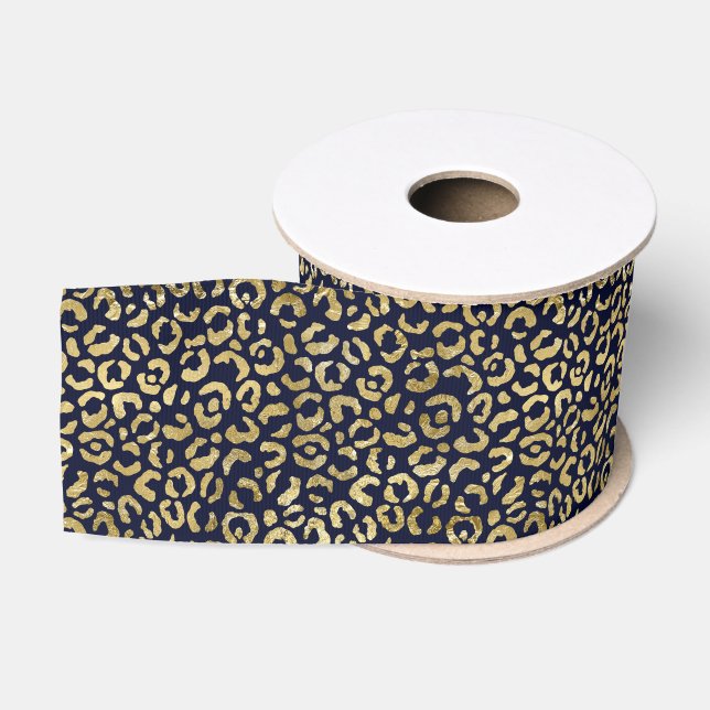 Ruban Gros-grain Luxueux Empreinte de léopard Gold Navy élégant (Bobine)