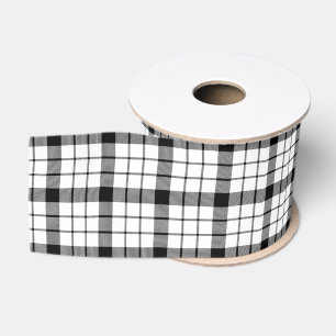 Ruban Gros-grain MacFarlane tartan noir blanc plaid