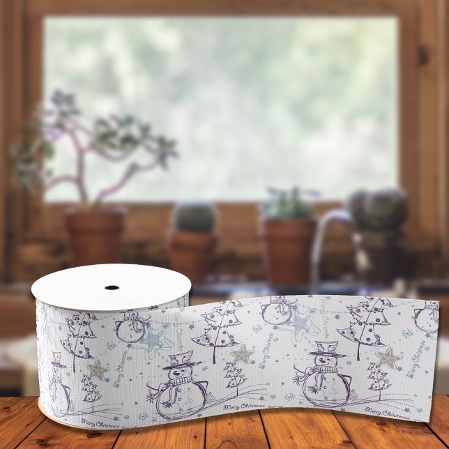 Ruban Gros-grain Main violette dessinée Snowman de Noël (Créateur téléchargé)