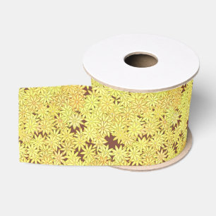 Ruban Gros-grain Marguerite jaune et or sur Brown chocolat