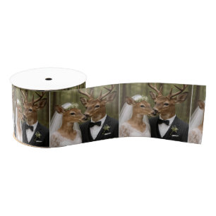 Ruban Gros-grain Mariage de cerf et biche dans la forêt
