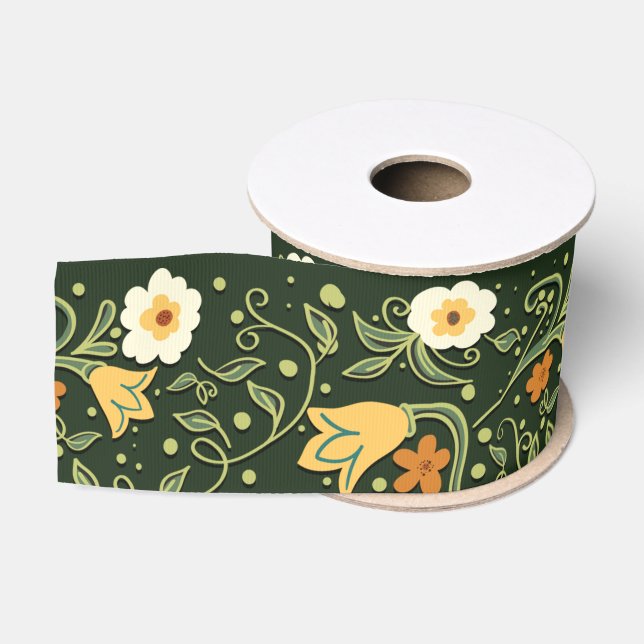 Ruban Gros-grain Mariage de fleurs vertes (Bobine)