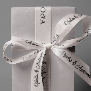 Ruban Gros-grain Mariage de script manuscrit moderne Initiales et n