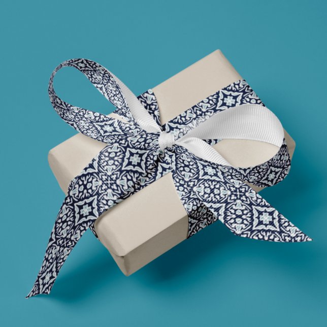 Ruban Gros-grain Marine et Motif blanc de la Méditerranée (Créateur téléchargé)