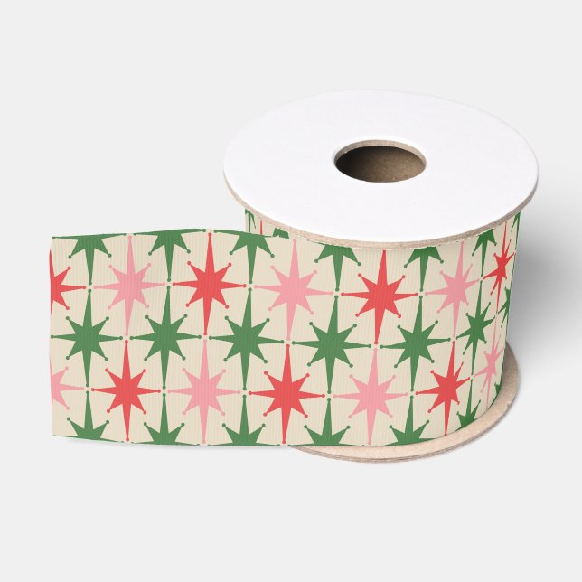 Ruban Gros-grain Midcentury Modern Retro Christmas Starbursts (Bobine)