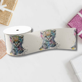 Ruban Gros-grain Minimalist Ivory Watercolor Leopard Pattern