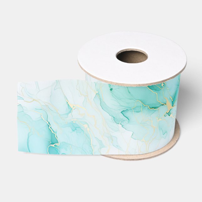 Ruban Gros-grain Mint Aqua Pearl Marbre or (Bobine)
