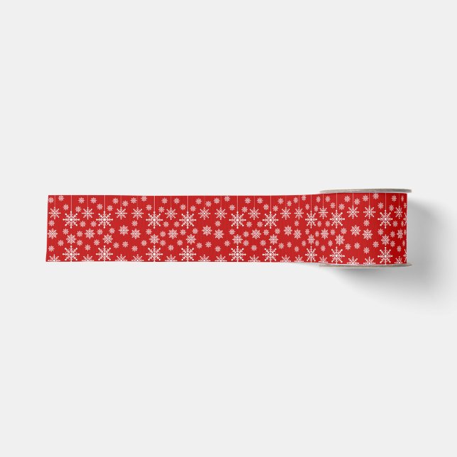 Ruban Gros-grain Modern Red & White Snowflake Christmas Holiday  (Devant)