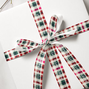 Ruban Gros-grain Moderne Noël à carreaux Joyeux Noël