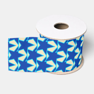 Ruban Gros-grain Moderne Star Géométrique - bleu cobalt et taupe