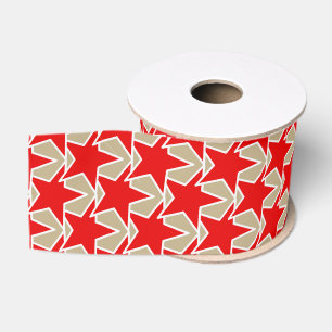 Ruban Gros-grain Moderne Star Géométrique - rouge profond et taupe