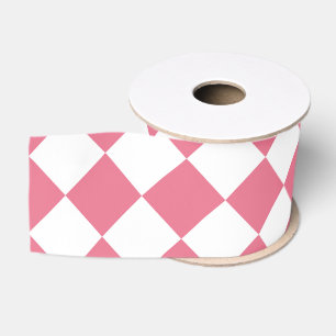 Ruban Gros-grain Motif à carreaux diamant rose blanc