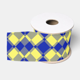 Ruban Gros-grain Motif à carreaux et argyle bleu jaune