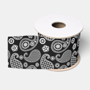 Ruban Gros-grain Motif à Paisley, noir et blanc