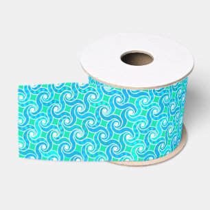 Ruban Gros-grain motif Abstrait - Bleu, Jade vert & Blanc